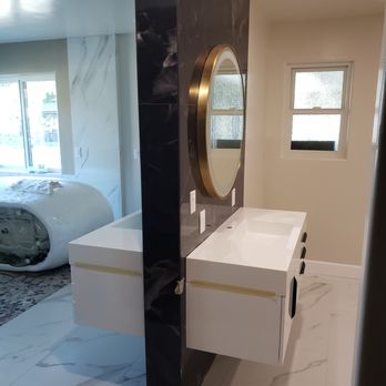 J G Pro Tile - His and Her bathroom with suspended vanity - Countertop Installation Near Me J G Pro Tile - His and Her bathroom with suspended vanity - Countertop Installation Near Me