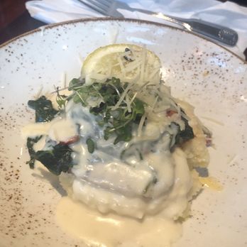 Clear Sky Cafe - Pan Seared Grouper parmesan risotto, sautéed spinach, heirloom tomatoes, lemon beurre blanc.  This is so very yummy! My son loved it!! - New American Near Me - Clearwater, Florida