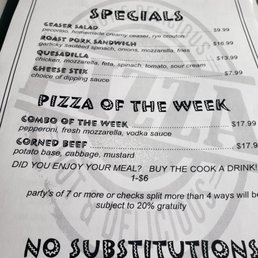a menu for a pizza of the week a menu for a pizza of the week
