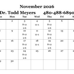 Todd Meyers DC - November Adjusting Hours
