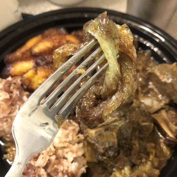 Back A Yard - Just picked up a combo w/ oxtail and goat curry, and here it is, a big junk of plastic wrap. What the heck!! - Caribbean Near Me - San Jose, California
