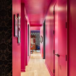 apartmentjeanie CHS - View from the front door - full color drenched lacquered fuchsia walls and ceiling