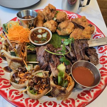 Top Thai Greenwich - Appetizer Sampler: Zaab Wings, Skirt Steak, Duck Rolls - Thai Near Me - New York, New York Top Thai Greenwich - Appetizer Sampler: Zaab Wings, Skirt Steak, Duck Rolls - Thai Near Me - New York, New York