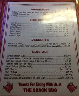 Menu photo 6 The Shack Talladega, AL