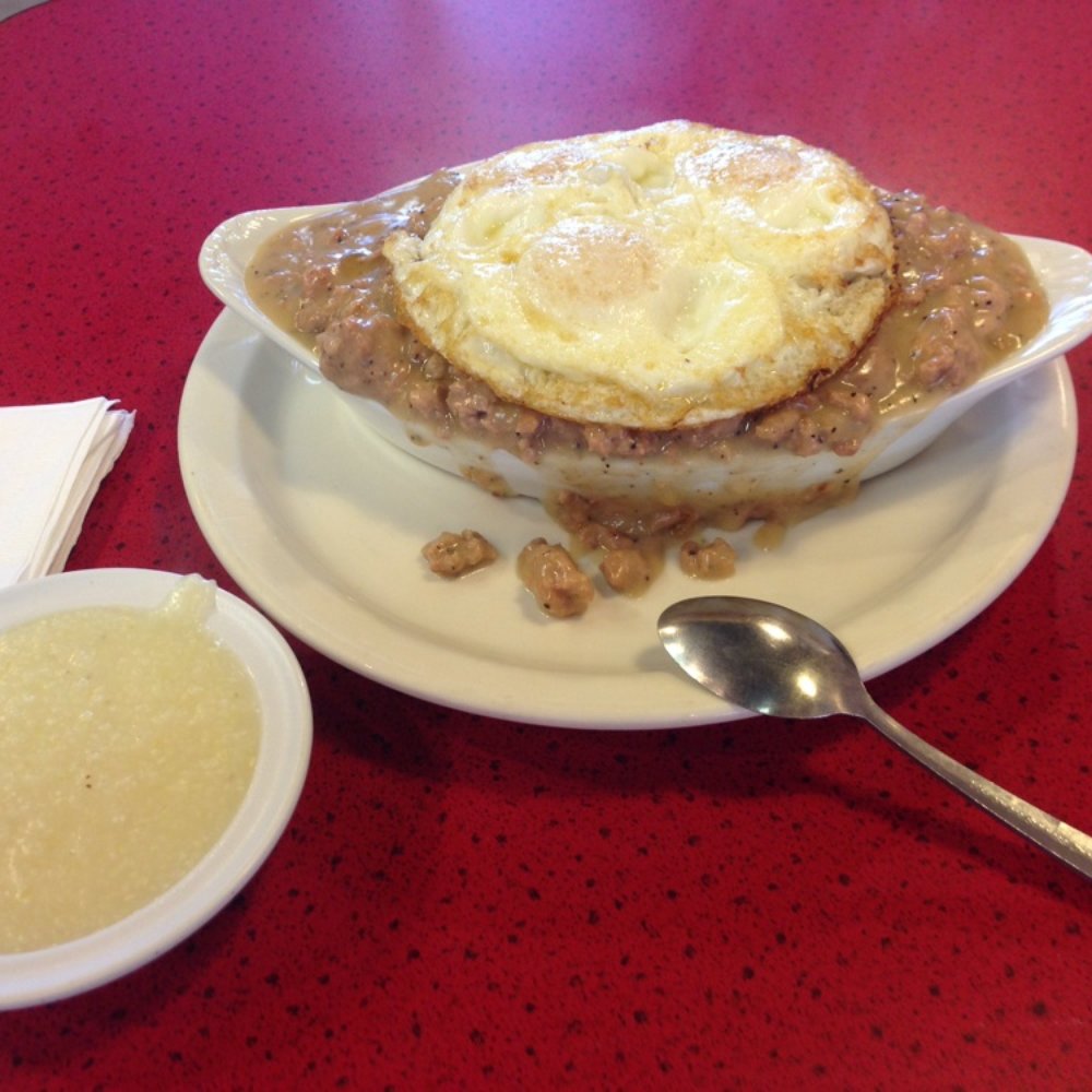 Joes Cafe - Biscuits and Gravy with eggs over the top. Grits on the side. Perfection! - Breakfast & Brunch Near Me - Orem, Utah Joes Cafe - Biscuits and Gravy with eggs over the top. Grits on the side. Perfection! - Breakfast & Brunch Near Me - Orem, Utah