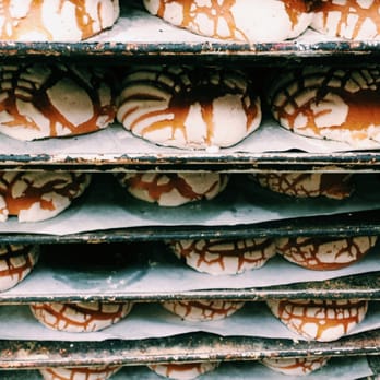 Markellos Baking Company - racks on racks on racks of conchas! - Bakeries Near Me - Chicago, Illinois Markellos Baking Company - racks on racks on racks of conchas! - Bakeries Near Me - Chicago, Illinois