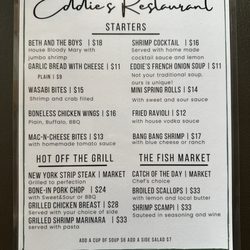 Eddie's Restaurant - 2026 Menu
