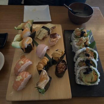 Komé - spicy scallops, fatty salmon, uni (japan and canadian), ankimo, ikura, tamago, miso salmon, and fatty yellowtail - Japanese Near Me - Austin, Texas Komé - spicy scallops, fatty salmon, uni (japan and canadian), ankimo, ikura, tamago, miso salmon, and fatty yellowtail - Japanese Near Me - Austin, Texas