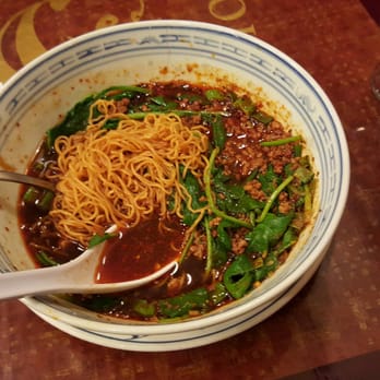 Sichuan Pavilion - Yummy Dan Dan Mien noodles.  Firm noodles,  delicious pork,  hot and spicy!  Great if you have a cold!! - Szechuan Near Me - Washington, DC, District of Columbia