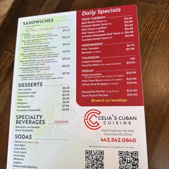 Celias Cuban Cuisine - Menu - Cuban Near Me - Columbia, Maryland Celias Cuban Cuisine - Menu - Cuban Near Me - Columbia, Maryland