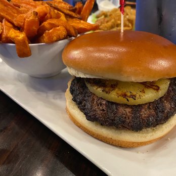 8th Ave Tiki Bar & Grill - Island Burger w/sweet potato fries - Sports Bars Near Me - Myrtle Beach, South Carolina 8th Ave Tiki Bar & Grill - Island Burger w/sweet potato fries - Sports Bars Near Me - Myrtle Beach, South Carolina