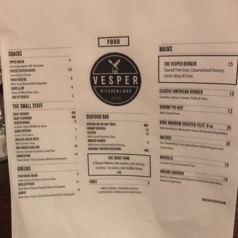 The Vesper - Food Menu - Cocktail Bars Near Me - Rochester, New York The Vesper - Food Menu - Cocktail Bars Near Me - Rochester, New York