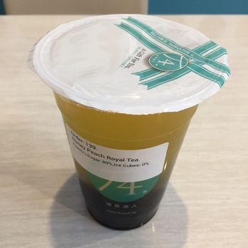 T4 - Honey Peach Royal Tea (large, 80% sugar, no ice [$3.25] with boba [$0.50]) - Bubble Tea Near Me - Sacramento, California
