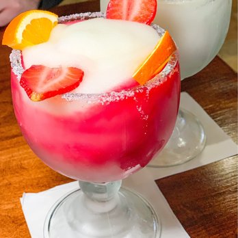 Las Mananitas - Prickly Pear Margarita (front), House Margarita (back) (@paigeeatshouston on IG) - Tex-Mex Near Me - Katy, Texas