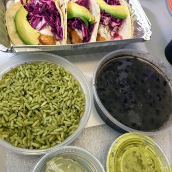 Cilantro - Fish taco lunch comes with cilantro rice and side of beans - Mexican Near Me - New York, New York