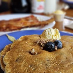Pancakes with blueberry and pecan crunch inside