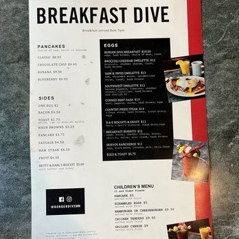Burger Dive - Breakfast menu (as of 7/10/24) - Burgers Near Me - Saint Paul, Minnesota