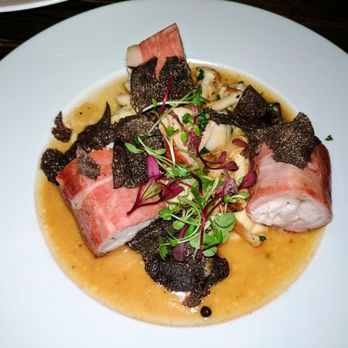 Osteria Langhe - Coniglio - Prosciutto Wrapped Rabbit Loin, Wild Mushrooms, Fontina, Creamy Polenta, Jus, Black Truffle - Italian Near Me - Chicago, Illinois