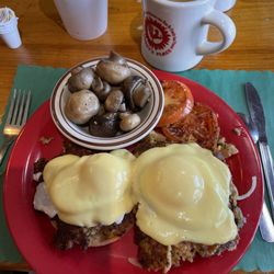 Persy's Place - Fish Cakes Benedict with Grilled Tomatoes and Marinated Mushrooms
