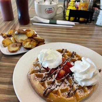 @ The Diner - Nutella Strawberry Waffle with a side of house potatoes - Breakfast & Brunch Near Me - Orlando, Florida @ The Diner - Nutella Strawberry Waffle with a side of house potatoes - Breakfast & Brunch Near Me - Orlando, Florida