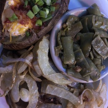 Lytle Land And Cattle Company - Hamburger steak Loaded baked potato Green beans - Steakhouses Near Me - Abilene, Texas Lytle Land And Cattle Company - Hamburger steak Loaded baked potato Green beans - Steakhouses Near Me - Abilene, Texas