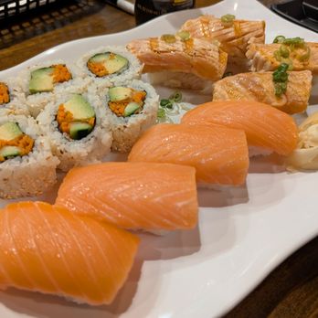 Takahashi Restaurant - Top-Left: Veggie Roll, Top-Right: Seared Salmon Nigiri Bottom-Left: Smoked Salmon Nigiri - Japanese Near Me - Portland, Oregon Takahashi Restaurant - Top-Left: Veggie Roll, Top-Right: Seared Salmon Nigiri Bottom-Left: Smoked Salmon Nigiri - Japanese Near Me - Portland, Oregon