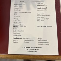 Sandwich menu