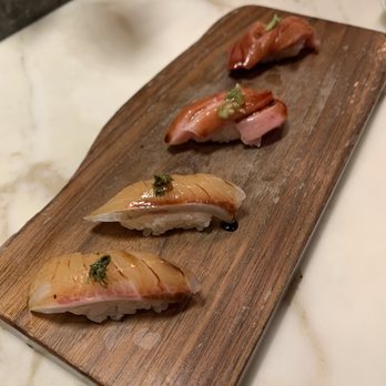 Uchi Dallas - Shima Suzuki (left), Bluefin Otoro (middle), Bluefin Chutoro (right)   All had amazing flavor. Would get again - Japanese Near Me - Dallas, Texas