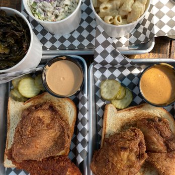 Bae's Fried Chicken - 2 pc Dark - - Half and Half 2 pc Dark - Side Bread - Braised Greens - Mac & Cheese - Slaw - - Chicken Shop Near Me - Portland, Oregon Bae's Fried Chicken - 2 pc Dark - - Half and Half 2 pc Dark - Side Bread - Braised Greens - Mac & Cheese - Slaw - - Chicken Shop Near Me - Portland, Oregon