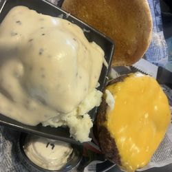 Neighbors Grub and Pub - Mashed potatoes with white gravy and cheeseburger-fantastic!!!