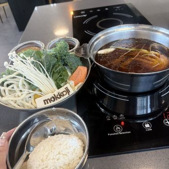 Mokkoji Shabu Shabu - Veggie platter, rice and fire crab broth - Japanese Near Me - Milpitas, California