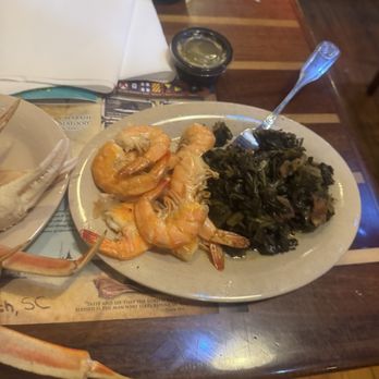 Captain Benjamin's Calabash Seafood - These collard greens and shrimp were delicious. - Seafood Near Me - Myrtle Beach, South Carolina