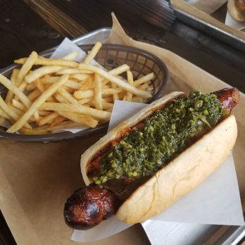 Bangers & Brews - Westside - Fries, sausage with chimi and peppers - German Near Me - Bend, Oregon