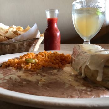 Blue Agave - Shrimp Chimichanga, brand and rice and a very tasty Texas Margarita! - Mexican Near Me - Douglasville, Georgia