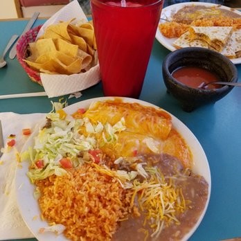 Salt Flats Cafe - Combo with 1 taco, 2 enchiladas. Comes with rice and beans, as well as complimentary tortilla chips and salsa. I also got horchata to drink. - Cafes Near Me - Wendover, Utah Salt Flats Cafe - Combo with 1 taco, 2 enchiladas. Comes with rice and beans, as well as complimentary tortilla chips and salsa. I also got horchata to drink. - Cafes Near Me - Wendover, Utah