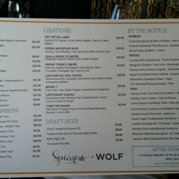Sparrow + Wolf - Drink menu - New American Near Me - Las Vegas, Nevada Sparrow + Wolf - Drink menu - New American Near Me - Las Vegas, Nevada