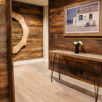 Reclaimed DesignWorks - entryway with wood paneling and hairpin legs - Flooring Near Me - Denver, Colorado