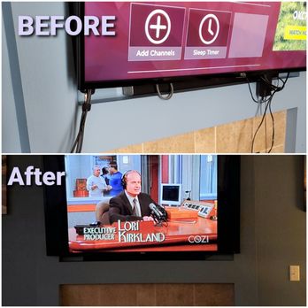 Tv Tech - Before and after wire concealment and power cable kit install. - TV Mounting Near Me