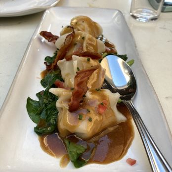 Willi's Wine Bar - Scallop Dumplings, Pea Shoots, Pancetta, Sherry Vinegar Butter - Wine Bars Near Me - Santa Rosa, California