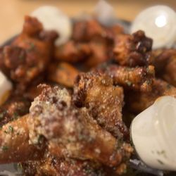 Crab Stop II - Garlic Parmesan wings., hot honey and hot garlic wings