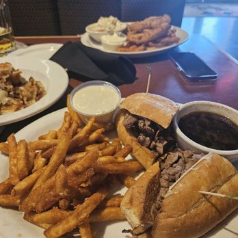 Lucky Lou's American Grill - Warm Miller Lt Draft, Ocean Eleven, Pierogies, and a French Dip with Fries overloaded with salt - American Near Me - Chandler, Arizona Lucky Lou's American Grill - Warm Miller Lt Draft, Ocean Eleven, Pierogies, and a French Dip with Fries overloaded with salt - American Near Me - Chandler, Arizona