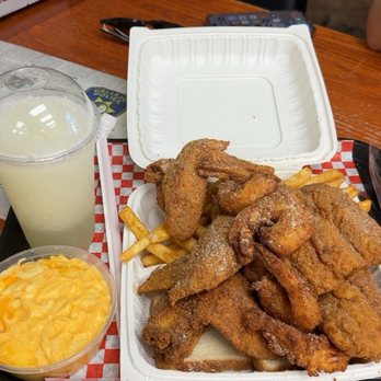 Sharky's Chicken and Fish - Vallejo - Three meat plate fish, wings and jumbo shrimp - Chicken Wings Near Me - Vallejo, California