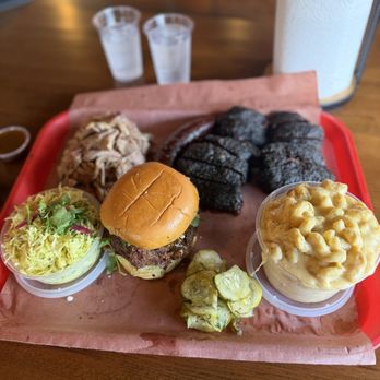 Palmira Barbecue - Beef cheek, pulled pork, brisket sandwich, sausage, mustard slaw and Mac n cheese - Barbeque Near Me - Charleston, South Carolina