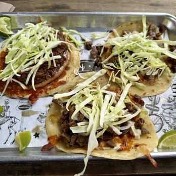 Borderlands Brewing - Barbacoa (left) and 2 carne asada (right) $6 each 3/2025 - Brewpubs Near Me - Tucson, Arizona