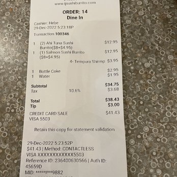 IJ Sushi Burrito - Receipt - Poke Near Me - Lynnwood, Washington
