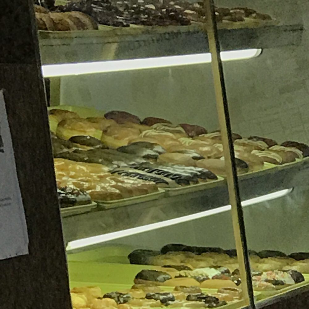 a display case full of donuts