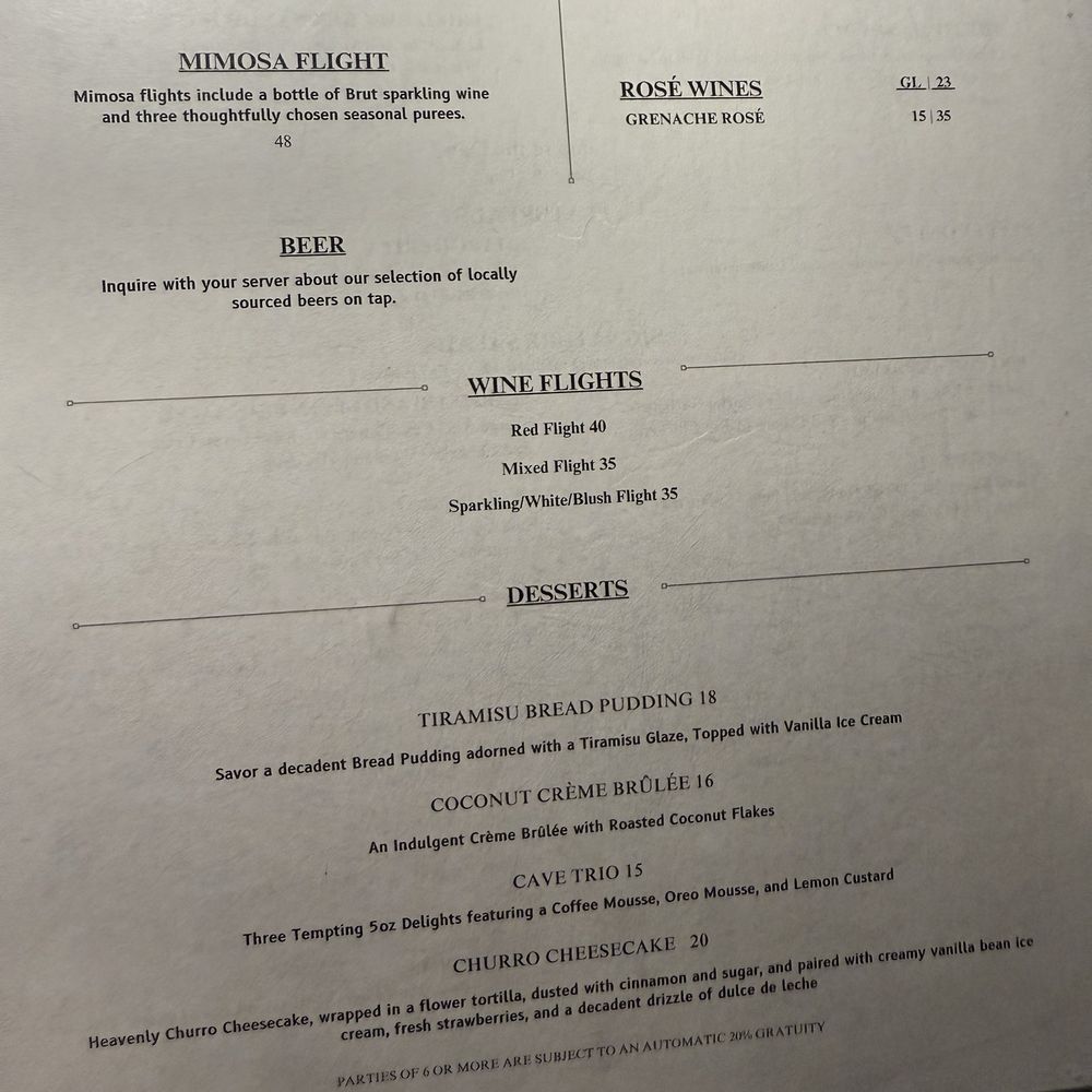 Cave Restaurant - Menu as of 8.31.25 - Venues & Event Spaces Near Me - Temecula, California