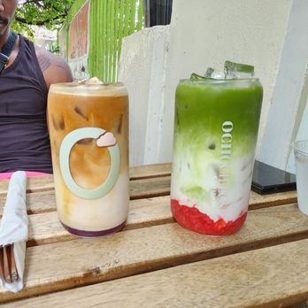 OchoCielos - Lavender iced latte with oat milk and raspberry iced matcha with coconut milk - Coffee & Tea Near Me - San Juan, Puerto Rico OchoCielos - Lavender iced latte with oat milk and raspberry iced matcha with coconut milk - Coffee & Tea Near Me - San Juan, Puerto Rico