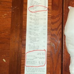Receipt from visit where TIP was charged as an OPEN ITEM, while clearly at the bottom says that TIP NOT INCLUDED.