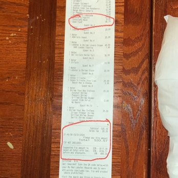 Red Lobster - Receipt from visit where TIP was charged as an OPEN ITEM, while clearly at the bottom says that TIP NOT INCLUDED. - Seafood Near Me - Springfield, Pennsylvania